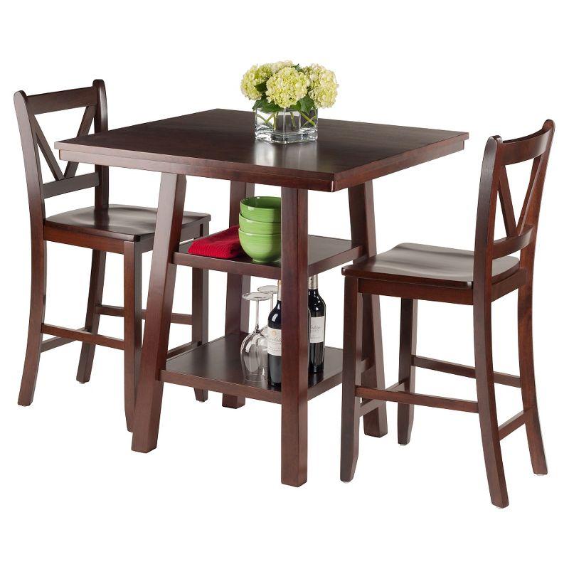 3pc Orlando Counter Height Dining Set with V-Back Stools, Storage - Winsome