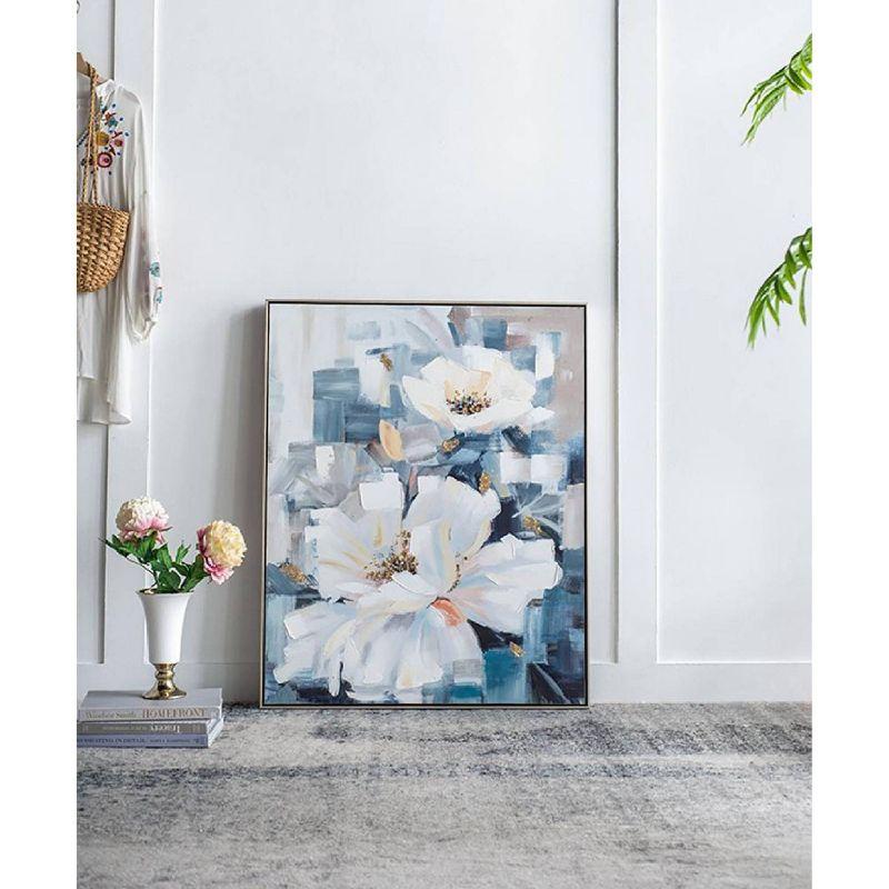 32.5"x40" Blooming Florals Hand Painted Wall Art with Polystyrene Frame - A&B Home: Contemporary Botanical Canvas