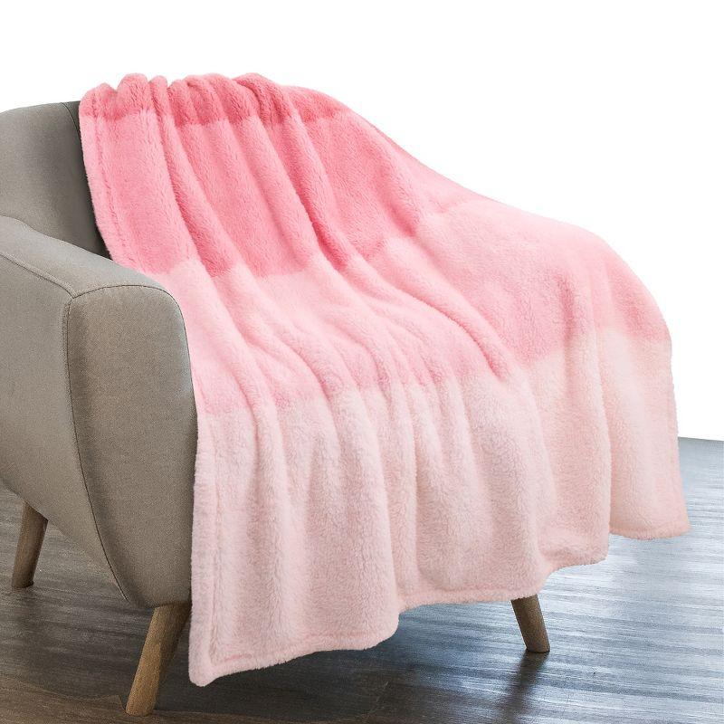 PAVILIA Plush Throw Blanket for Couch Bed, Faux Shearling Blanket and Throw for Sofa Home Decor, Gradient - Pink/Throw - 50x60