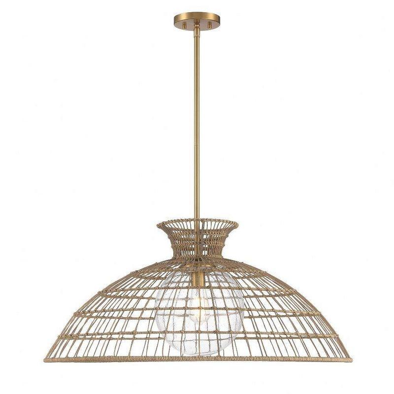 Lanai Warm Brass Rattan Resin and Glass 1-Light Pendant