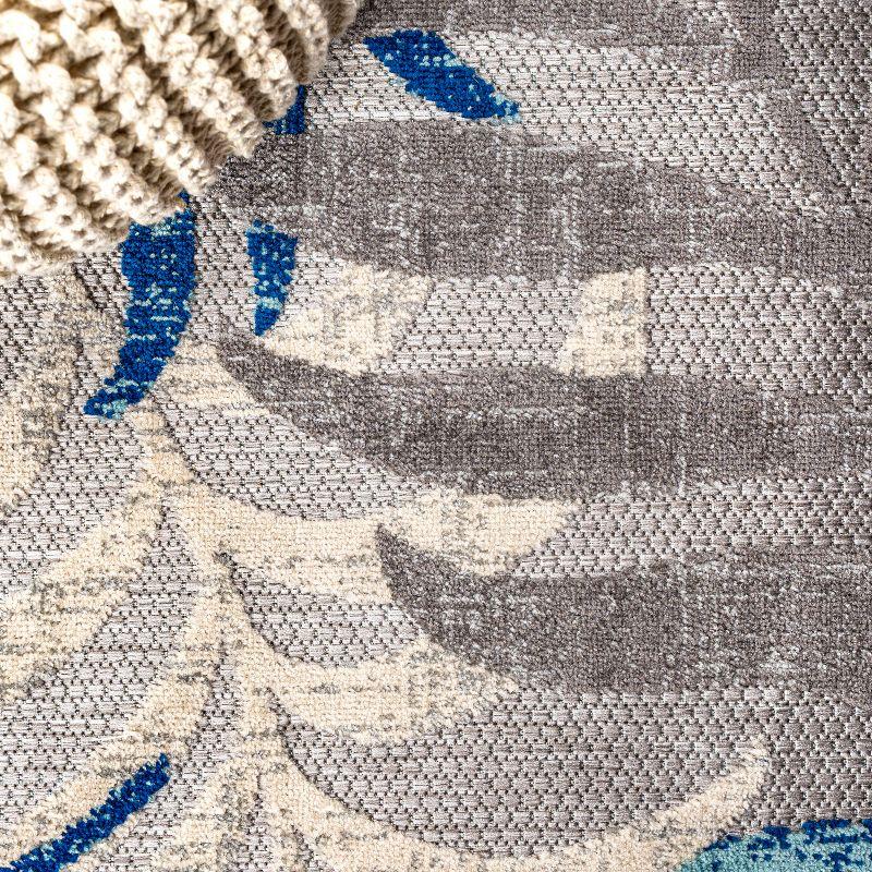 5' Square Tropics Palm Leaves Indoor/Outdoor Area Rug, Cream/Orange - JONATHAN Y