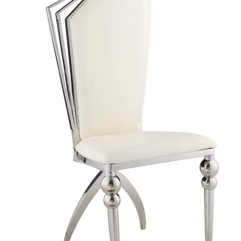 Elegant Beige Faux Leather Side Chair with Chrome Metal Frame