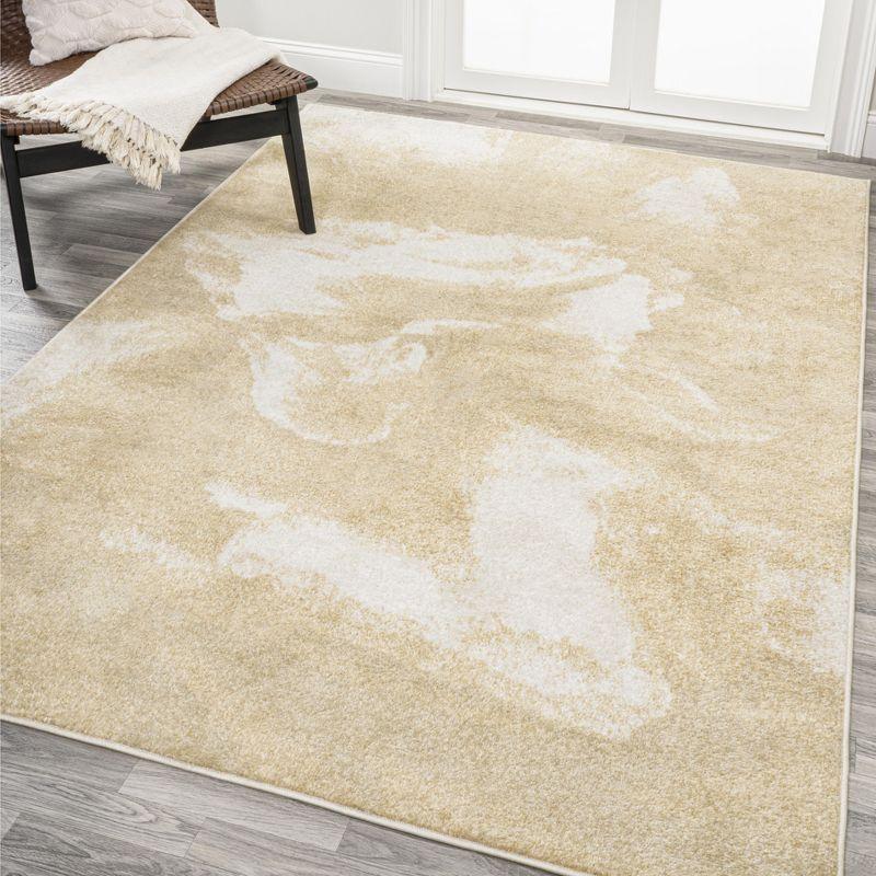 Petalo Modern Abstract Gold and Cream 4'x6' Synthetic Area Rug