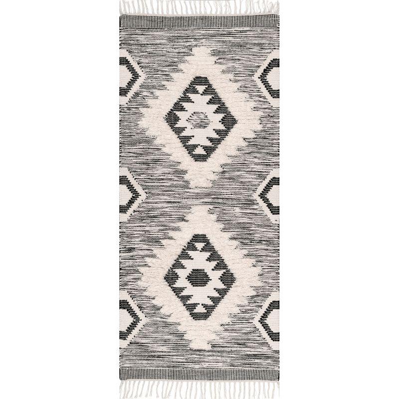 Nuloom Savannah Diamond 2x6 Wool Runner Indoor Area Rug for Living Room Bedroom Dining Room Entryway Hallway Kitchen, Black/Ivory