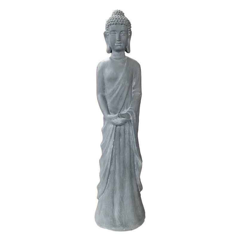 32" Magnesium Oxide Standing Buddha Statue Gray - Alpine Corporation: Outdoor Decor, Garden Accent