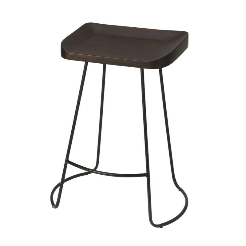 HomeRoots 26" Dark Brown And Black Iron Backless Counter Height Bar Chair