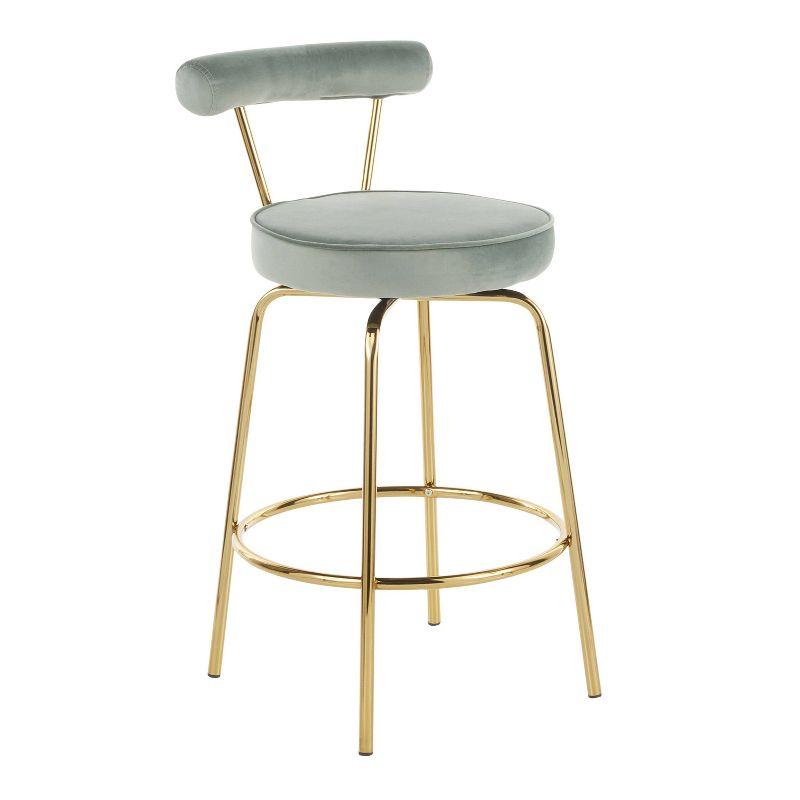LumiSource Set of 2 Rhonda Glam Counter Height Barstools Sage Green Velvet: Upholstered Swivel, Metal Legs, Spot Clean