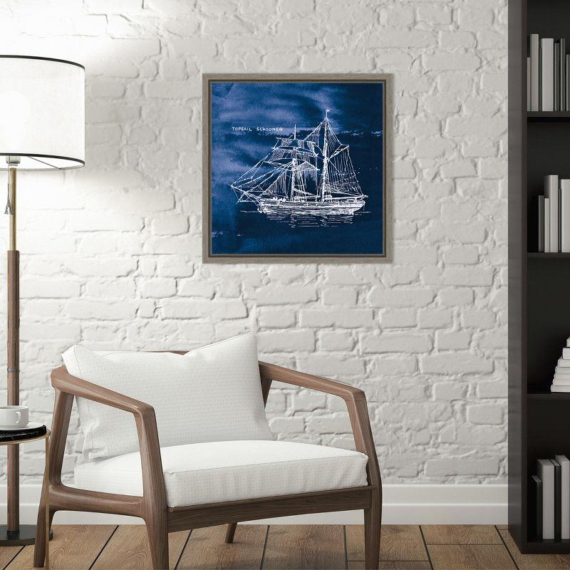 Amanti Art Sailing Ships V Indigo by Wild Apple Portfolio Canvas Wall Art Print Framed 16-in. x 16-in.