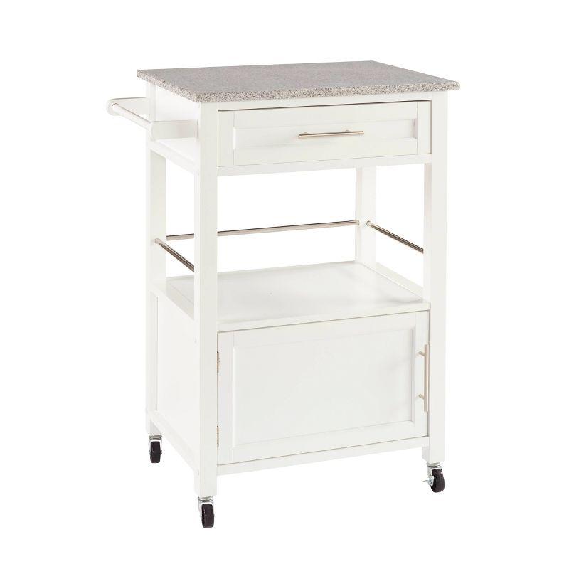 Mitchell Granite Top White Kitchen Cart with Storage