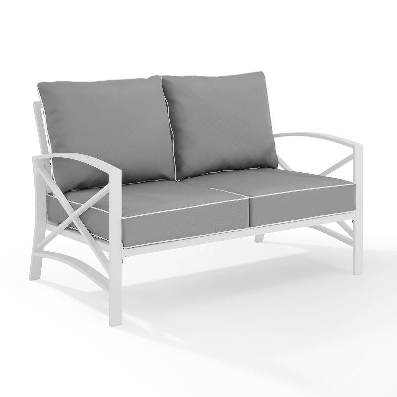 Gray and White Steel Outdoor Loveseat with Cushions