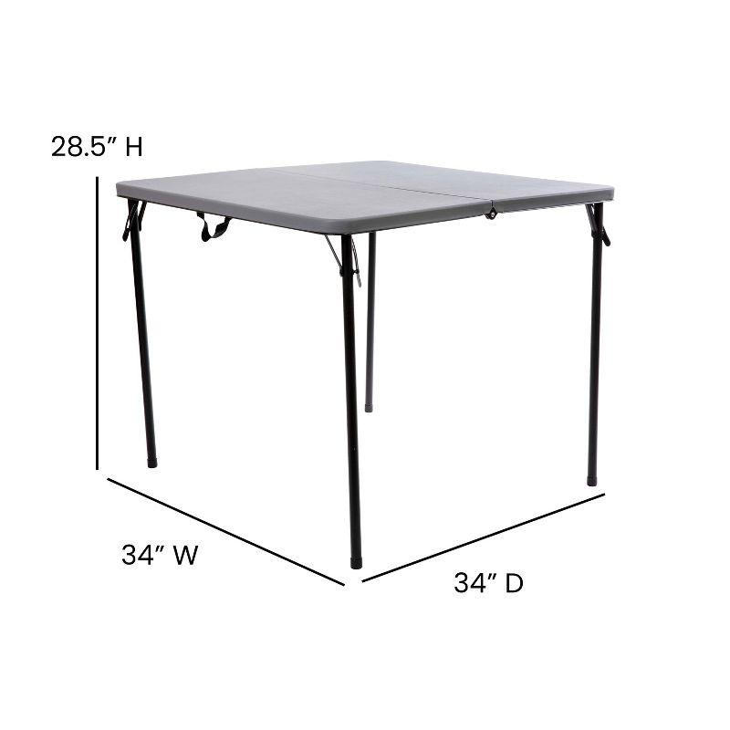 Compact 34" Square Bi-Fold Gray Plastic Folding Table with Handle