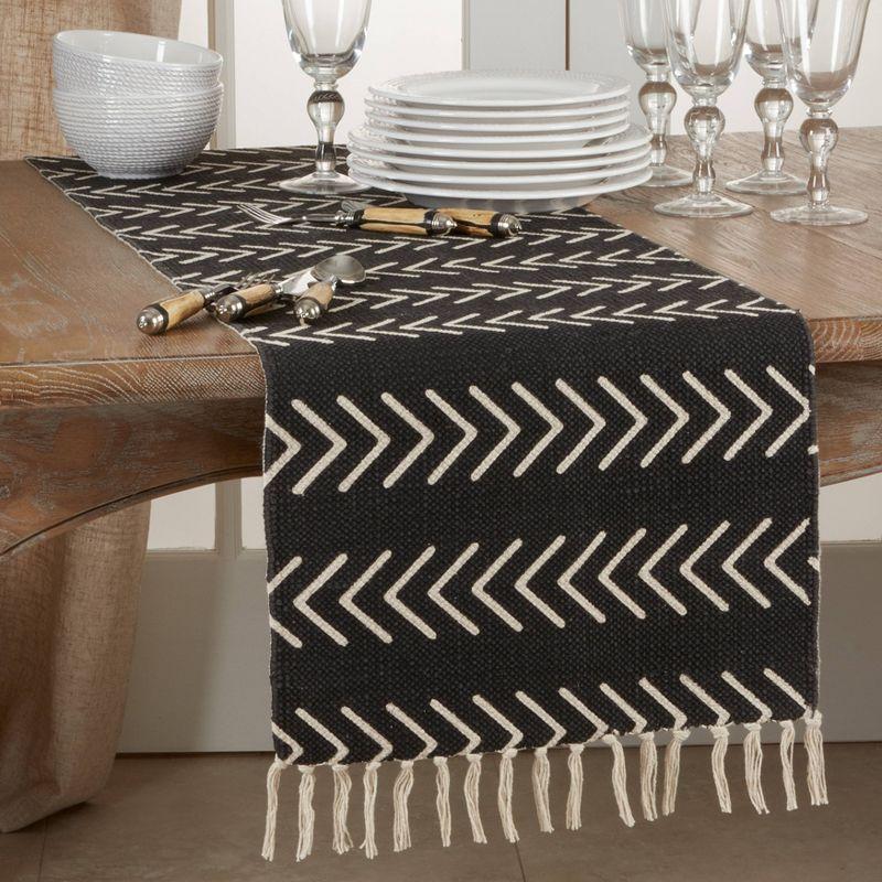 72" x 16" Cotton Chevron Table Runner Black - Saro Lifestyle