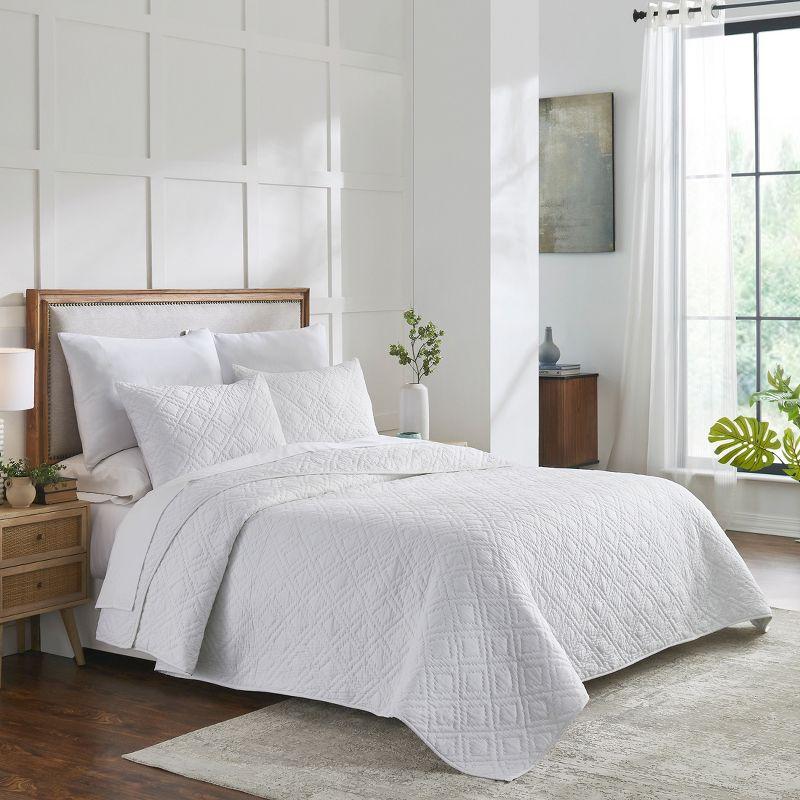 Luxury 100% Cotton Quilt Set, Hand-Quilted, Pre-Softened, Diamond Pattern by California Design Den - White, King