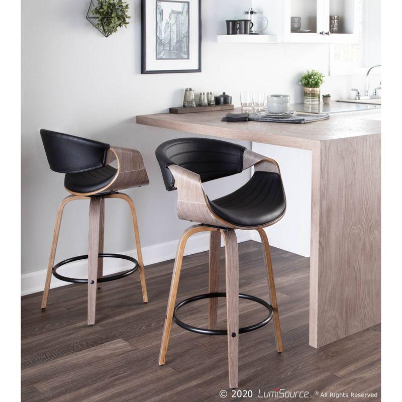 Set of 2 Symphony Upholstered Counter Height Barstools: Mid-Century, Tufted, Walnut Legs - Lumisource