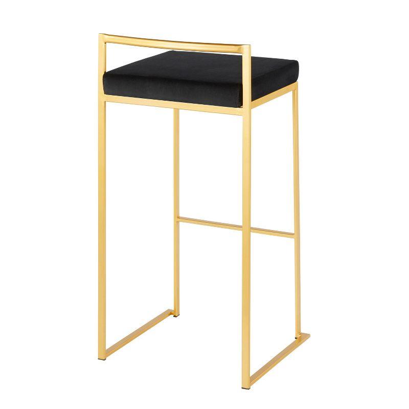 34" Set of 2 Fuji Contemporary Stackable Barstools Gold/Black Velvet - LumiSource: Cosmopolitan, Upholstered, Metal