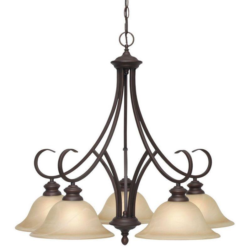 Elegant Lancaster 28" Rubbed Bronze Chandelier with Antique Marbled Glass