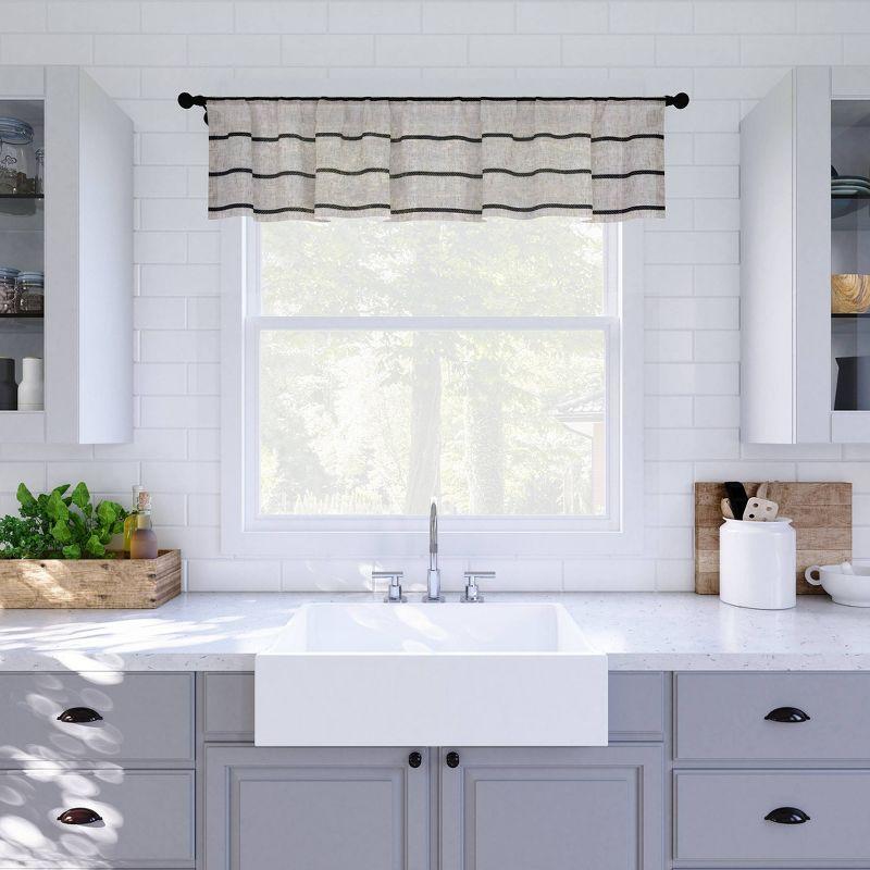 Clean Window Aso Twill Stripe Linen Blend Sheer Rod Pocket Kitchen Curtain Valance