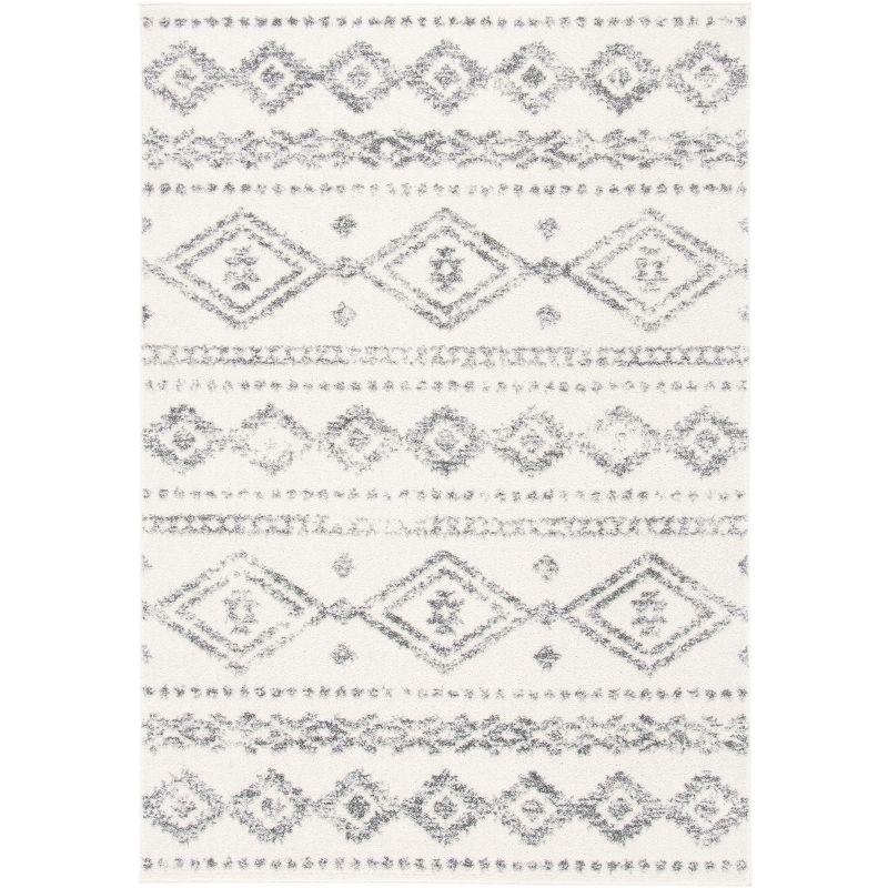 Boho-Chic Light Grey & Ivory Hand-Knotted 9' x 12' Synthetic Area Rug