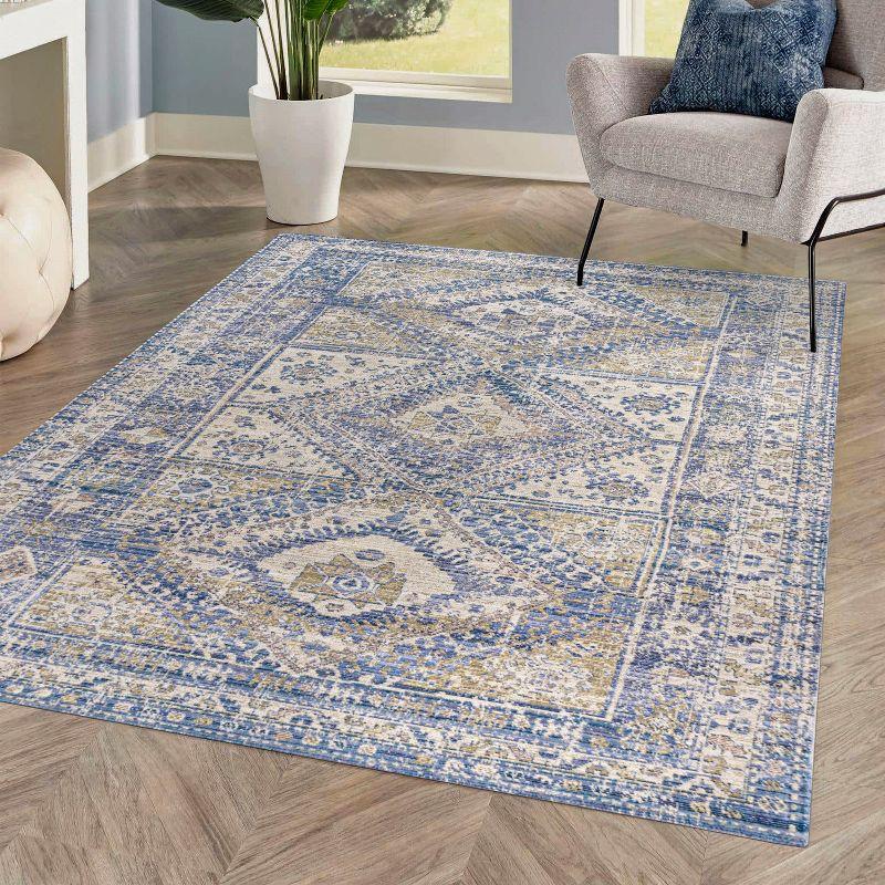 Reversible 4'x6' Blue Medallion Synthetic Area Rug