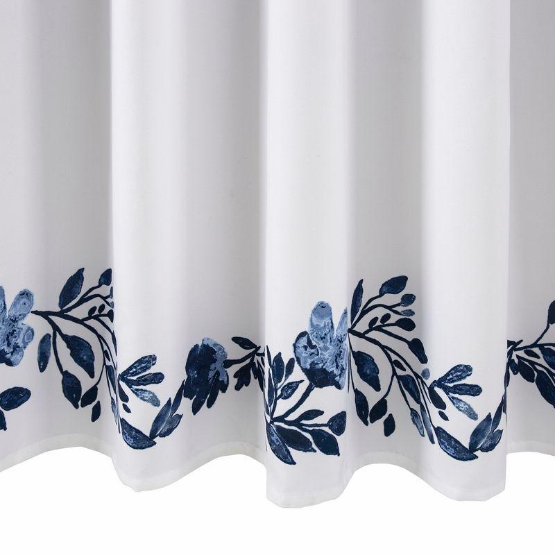 Navy and White Floral Polyester Shower Curtain