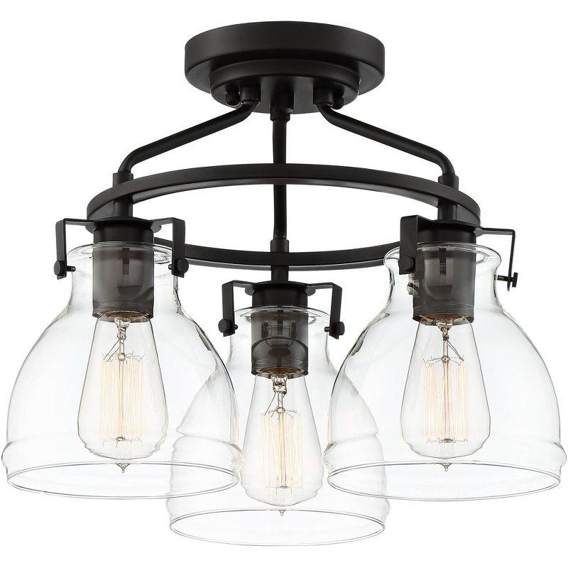 Possini Euro Design Industrial Rustic Farmhouse Ceiling Light Semi Flush Mount Fixture 14 1/2" Wide Bronze 3-Light Clear Glass Shade for Bedroom House