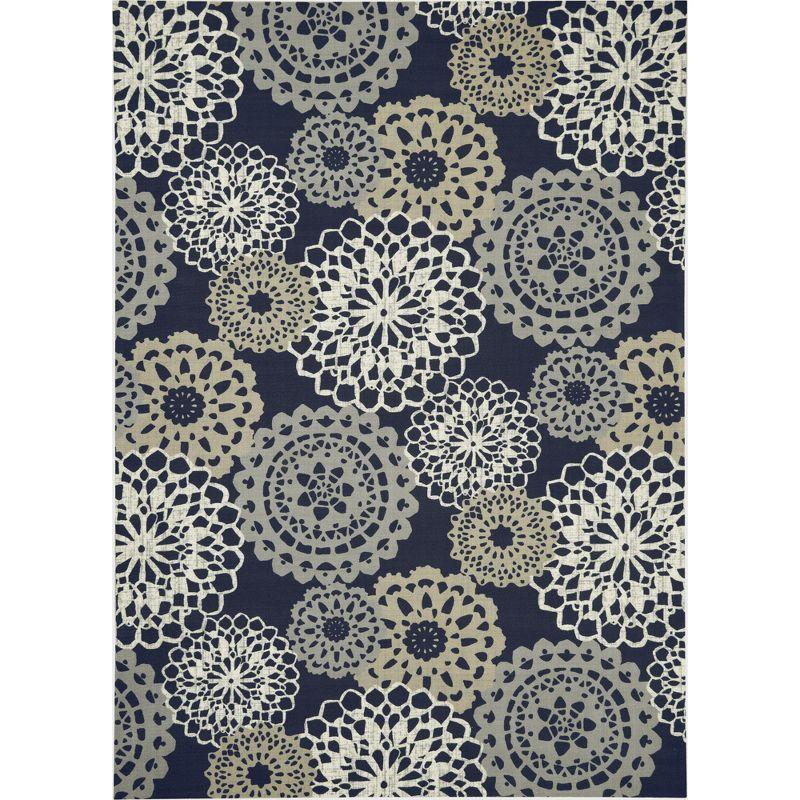 Rare Jewels Medallion Black Synthetic 7'9" x 10'10" Indoor/Outdoor Rug