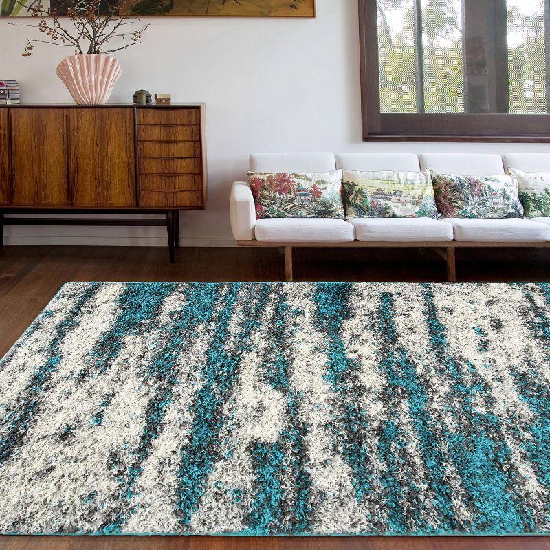 World Rug Gallery Modern Abstract Design Plush Shag Area Rug - Turquoise 5' x 7'