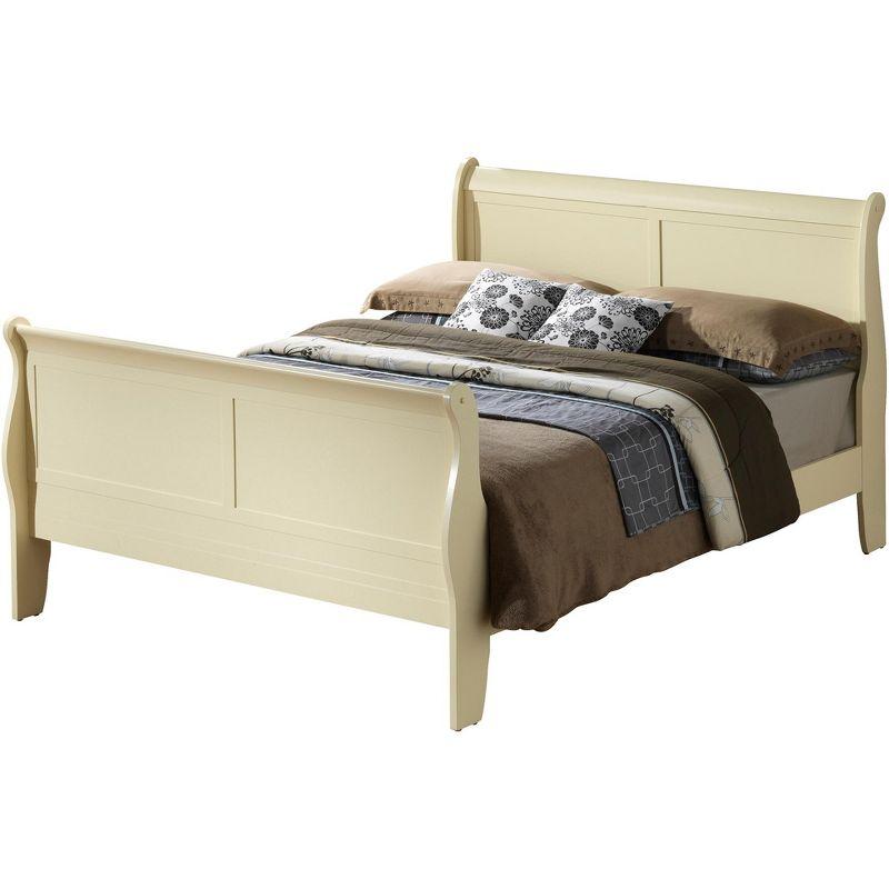 Louis Philippe Beige King Sleigh Wood Bed with High Footboard