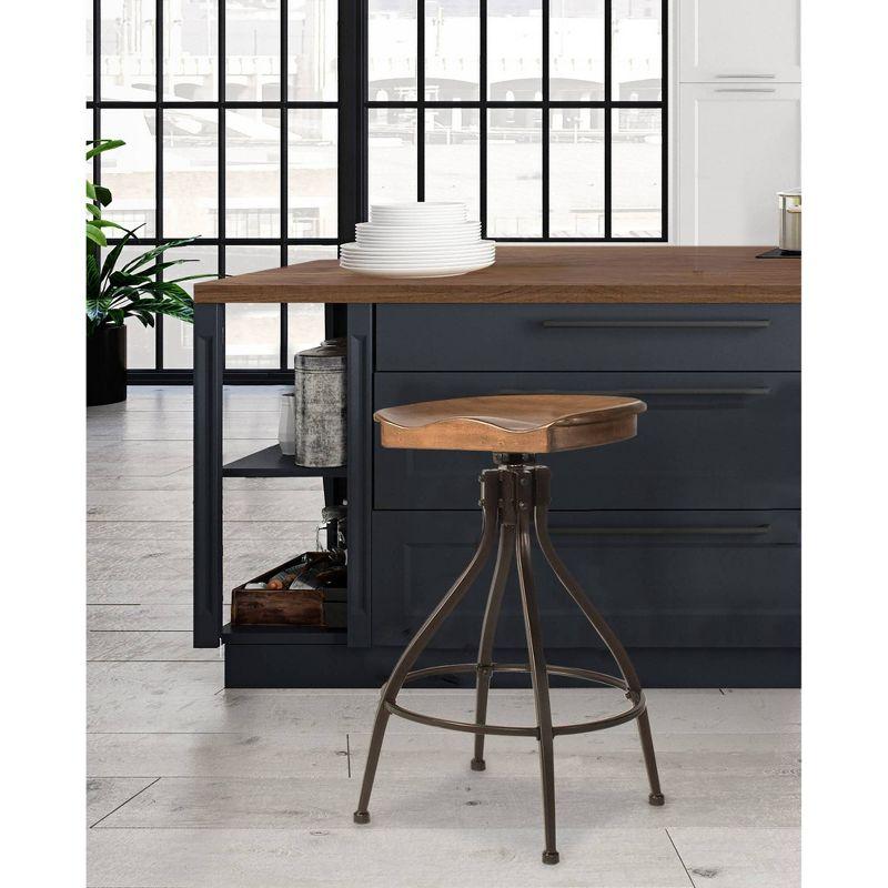 Worland Adjustable Brown Metal and Wood Swivel Bar Stool