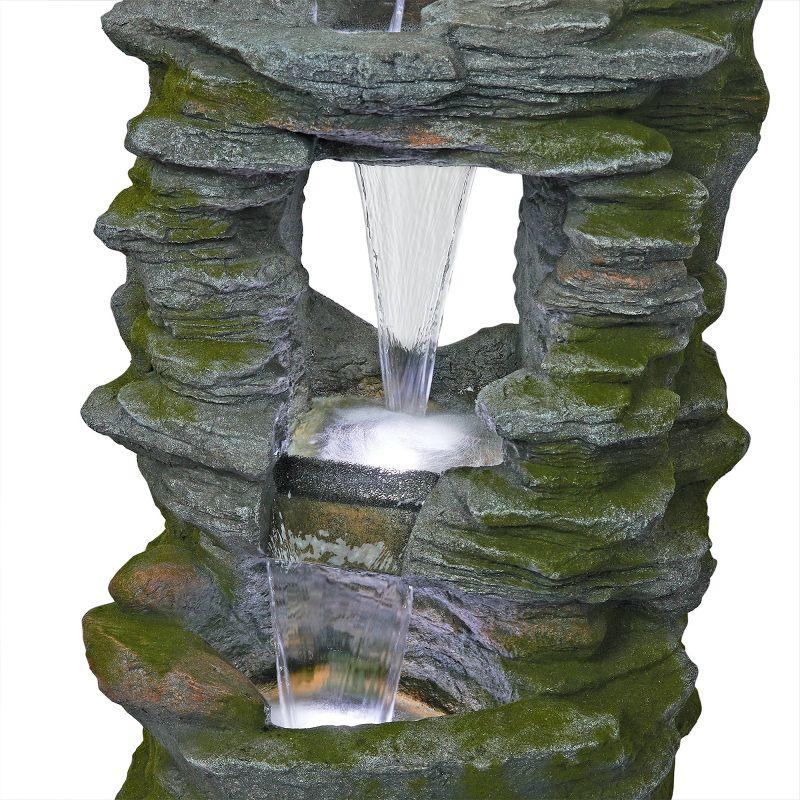 Alpine Corporation 39" Stacked Stone Rainforest Fountain: Polyresin, LED-Lit, Outdoor Decor