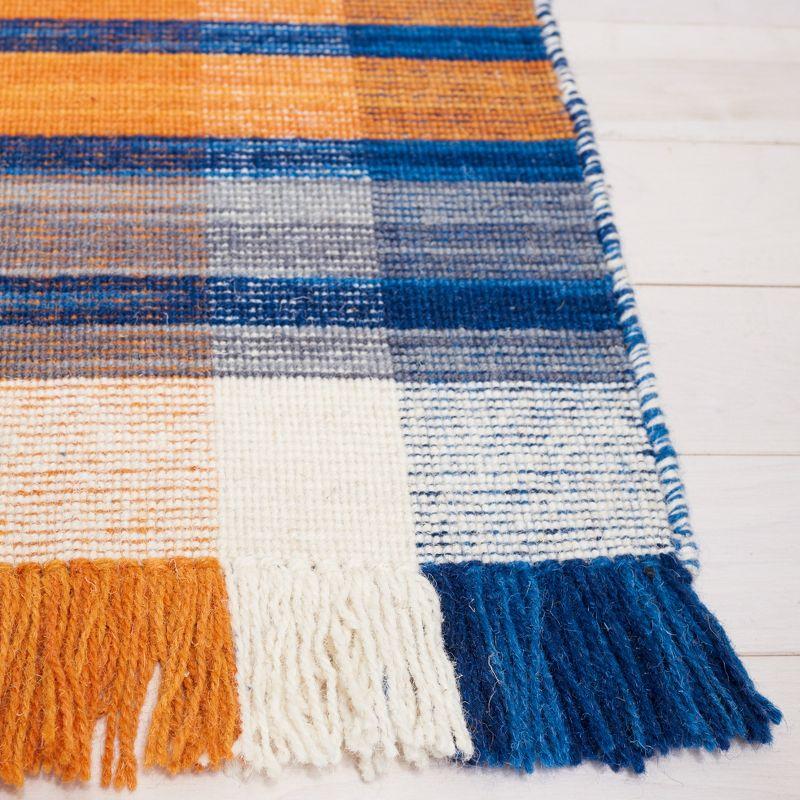 Blue and Orange Striped Wool Kilim Area Rug 3' x 5'