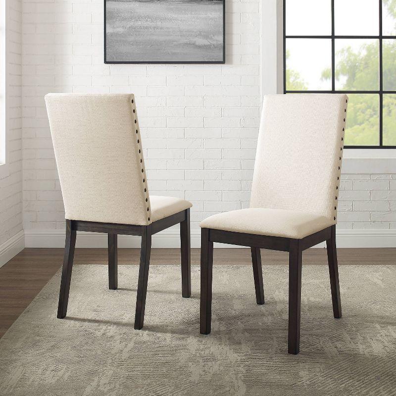 Crosley Set of 2 Hayden Upholstered Chairs Slate: Nailhead Trim, Rubberwood Legs, Foam Cushioned