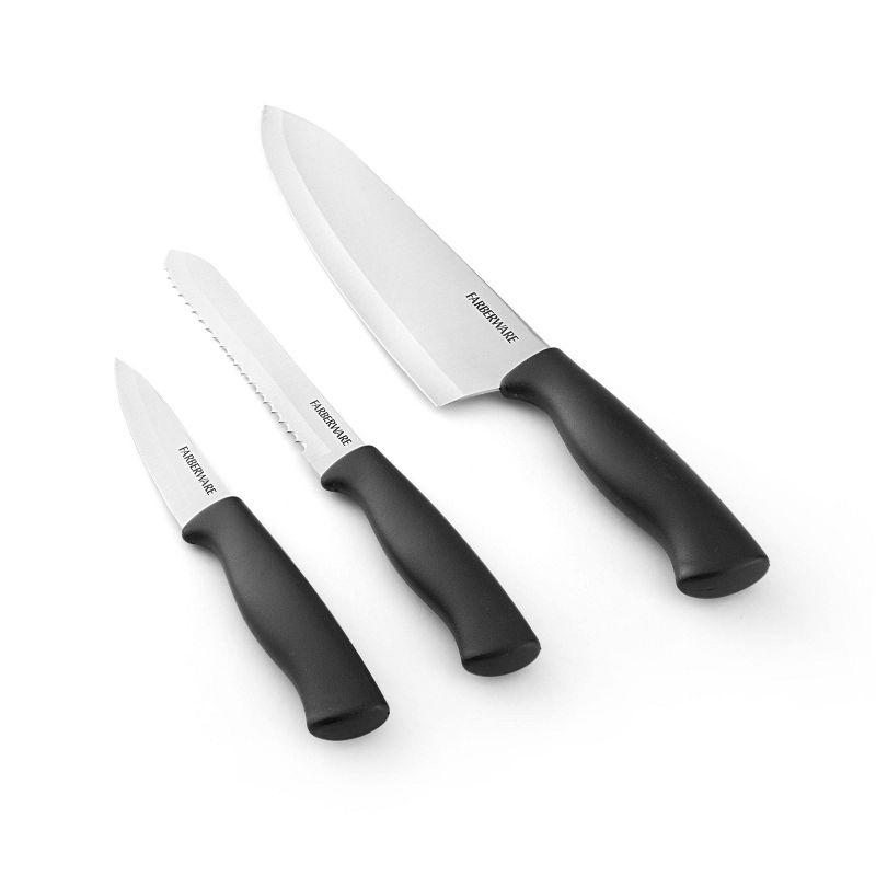 Farberware 3-Piece Black Poly Handle Stainless Steel Chef Knife Set