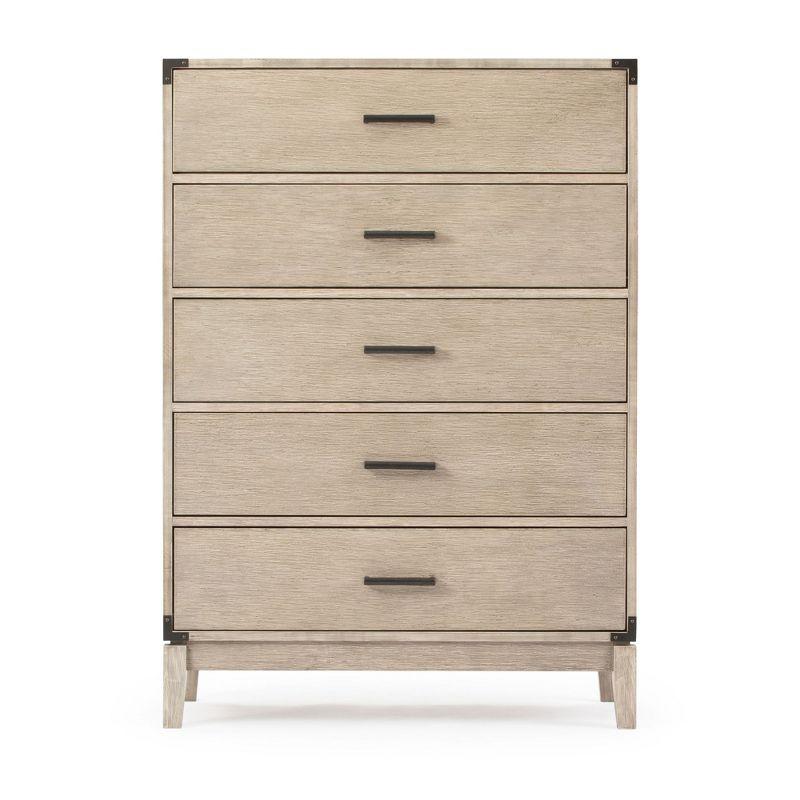 Seashell Wirebrush Pine Wood 5-Drawer Dresser with Soft Close