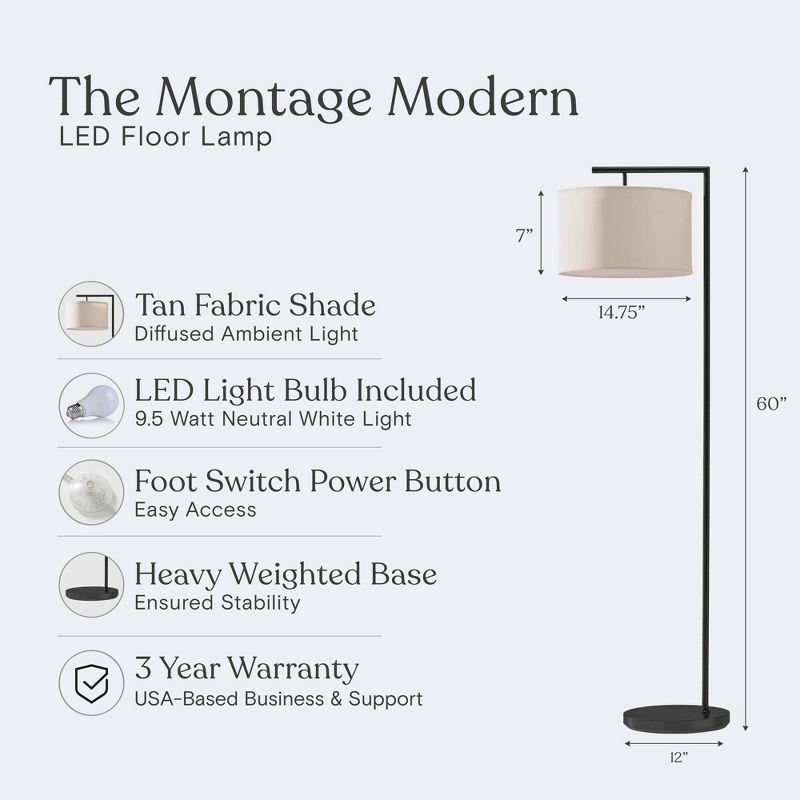 Montage Modern 60 in. Mid-Century Modern LED Floor Lamp with Fabric Drum Shade