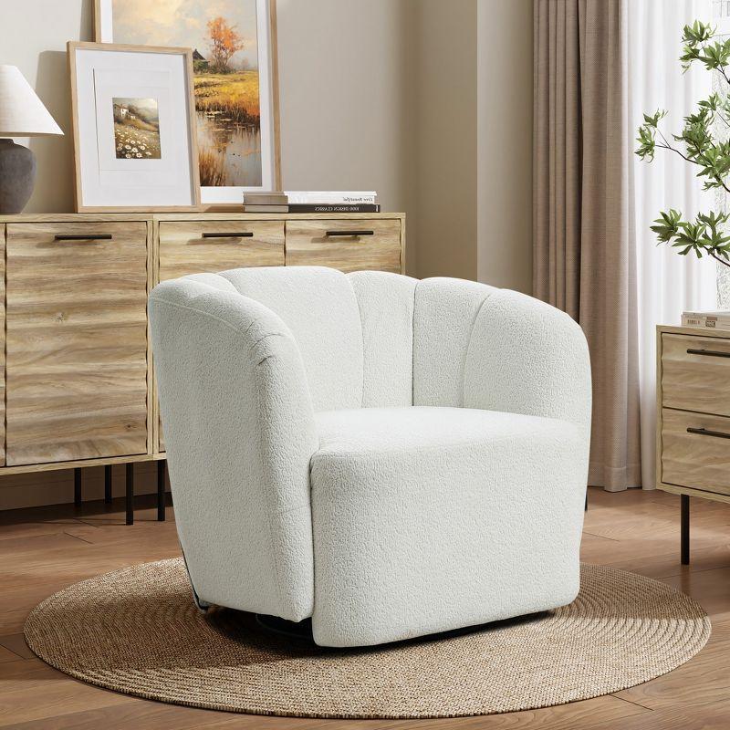 LuxenHome Modern Upholstered Ivory Boucle Swivel Barrel Accent Chair Beige