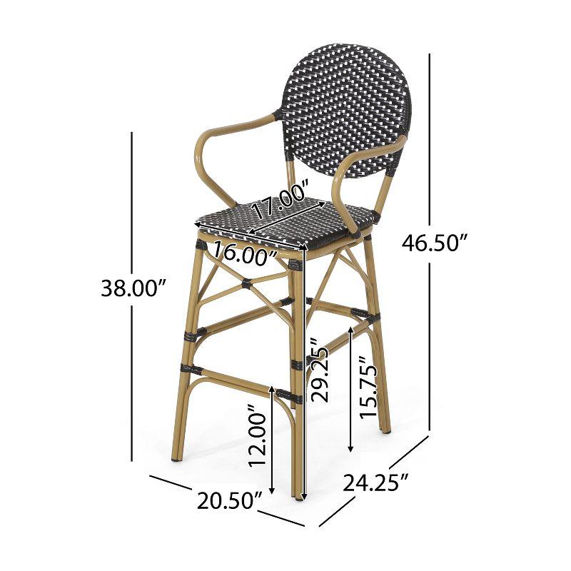 GDFStudio Danberry Outdoor Wicker and Aluminum 29.5 Inch French Barstools (Set of 2), Black