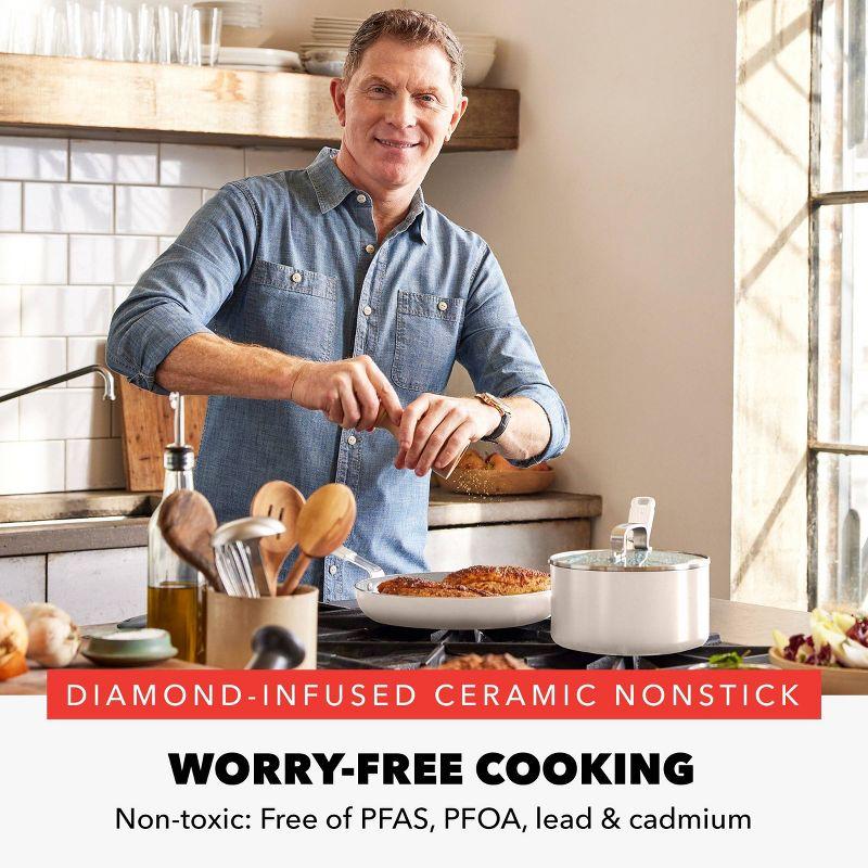 Bobby Flay 2.54qt Ceramic Nonstick Aluminum Sauce Pan with Lid Cream: Dishwasher-Safe, Lifetime Warranty, PTFE & PFOA Free