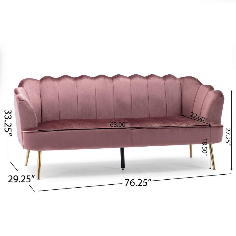Reitz Modern Glam Velvet Channel Stitch 3 Seater Shell Sofa Blush Pink/Gold - Christopher Knight Home: Durable Iron Legs, Polyester Upholstery
