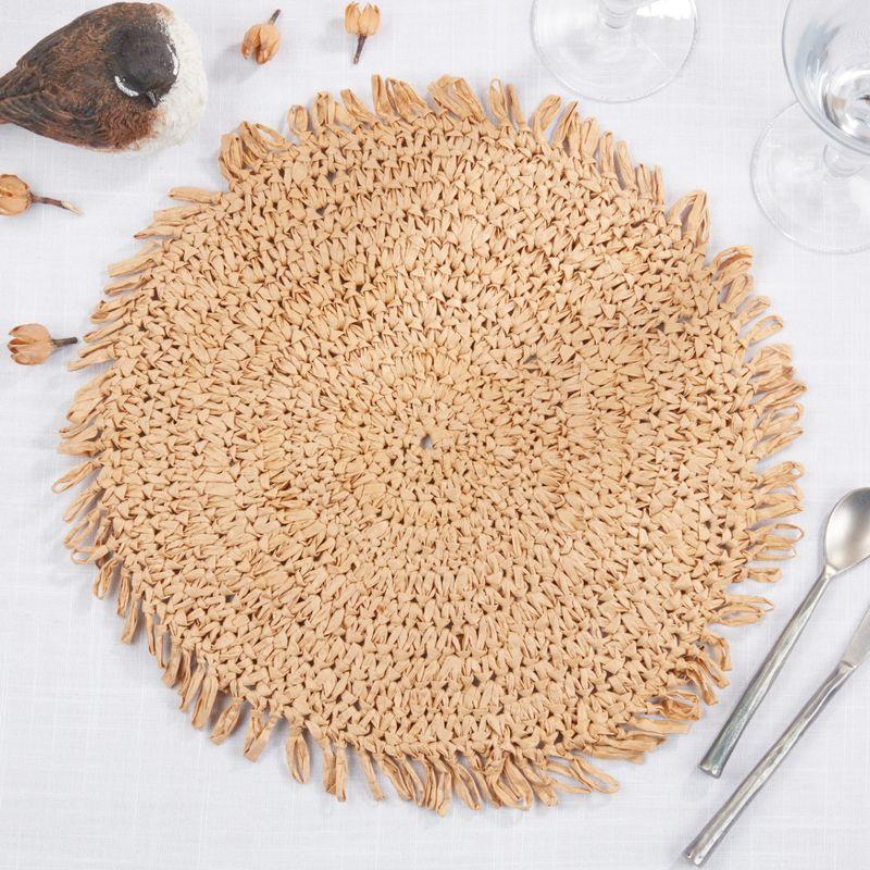 Rustic Natural Raffia Fringe Round Placemats, Set of 4