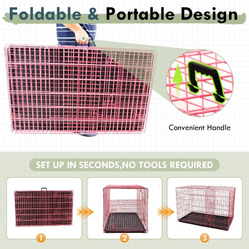 FDW 36 Inch Dog Crates for Large Dogs Folding Mental Wire Crates Dog Kennels Pet Dog Cage Crate with Double-Door Removable Tray and Handle,Pink