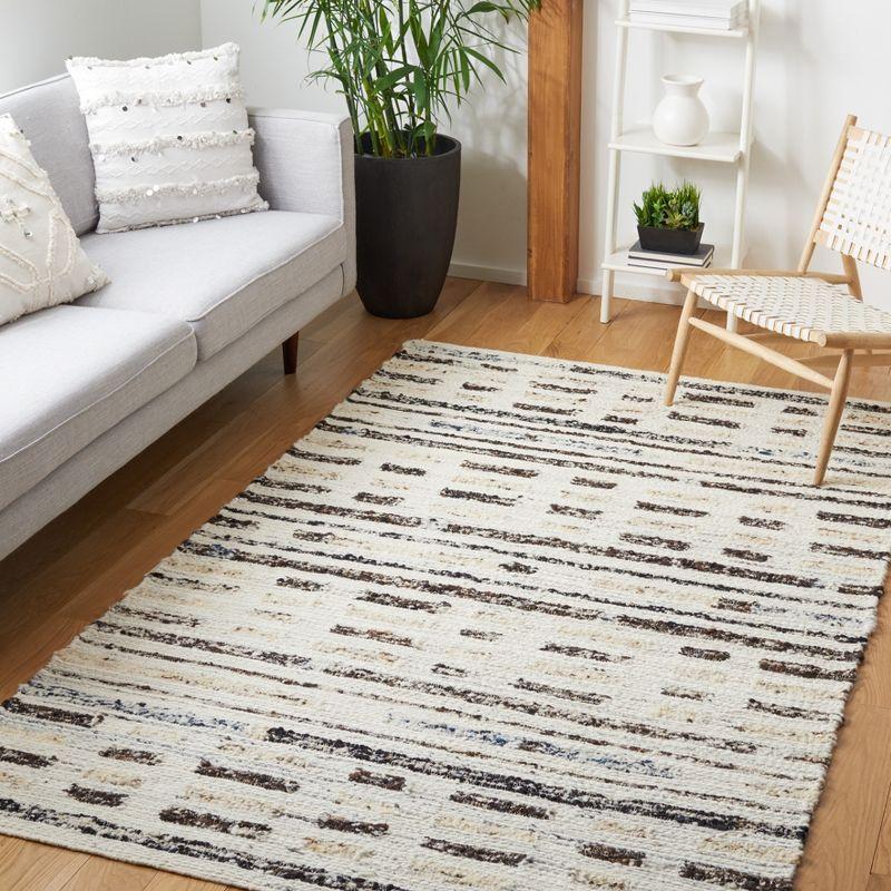 Ivory and Dark Brown Hand-Knotted Wool Shag Rug, 6' x 6'