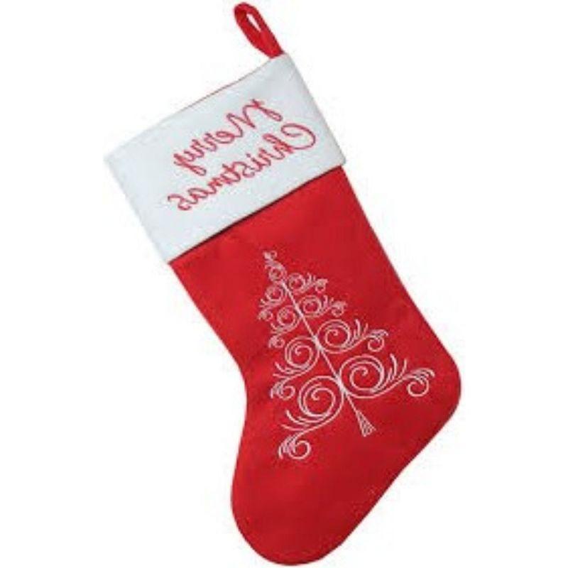 Northlight 15.75" Red and White Merry Christmas Tree Stocking with Cuff