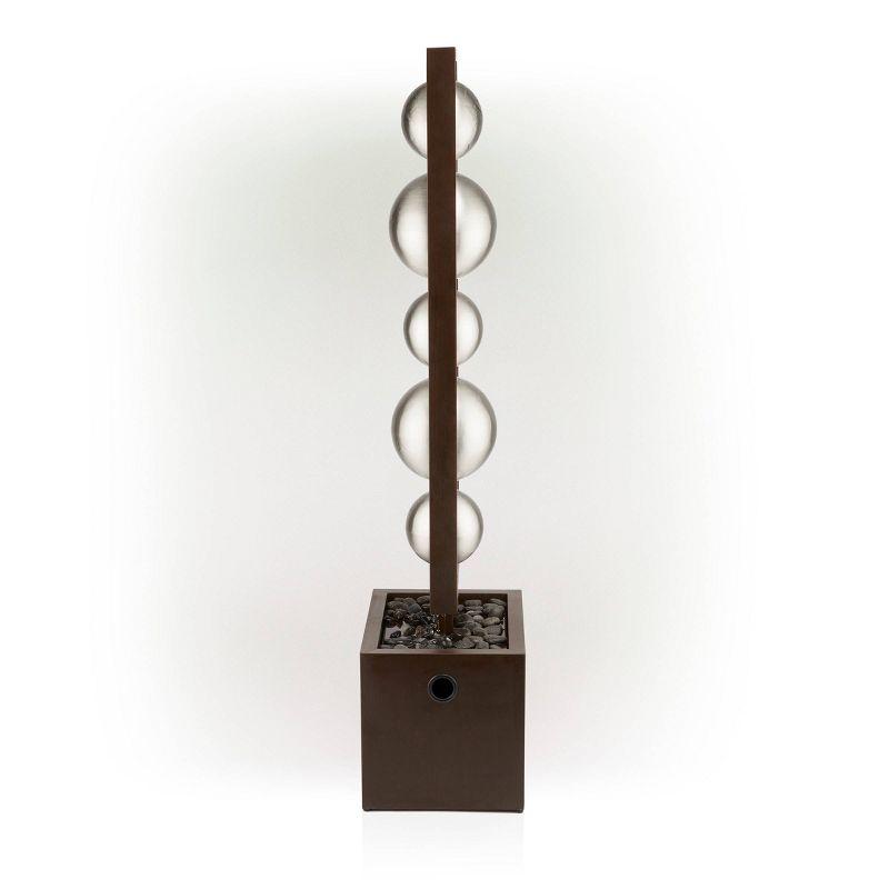 55" Metal Modern Column Fountain with Stainless Steel Orbs Silver/Brown - Alpine Corporation: Electric-Powered