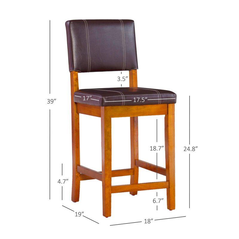 Linon 24" Milano Padded Back and Seat Faux Leather Counter Height Barstool Brown: Rubberwood Legs, Upholstered, 275lb Capacity