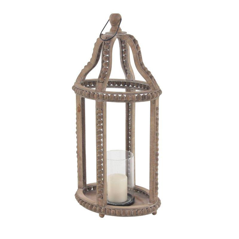 Rustic Farmhouse Reclaimed Wood Beaded Hanging Candle Lantern