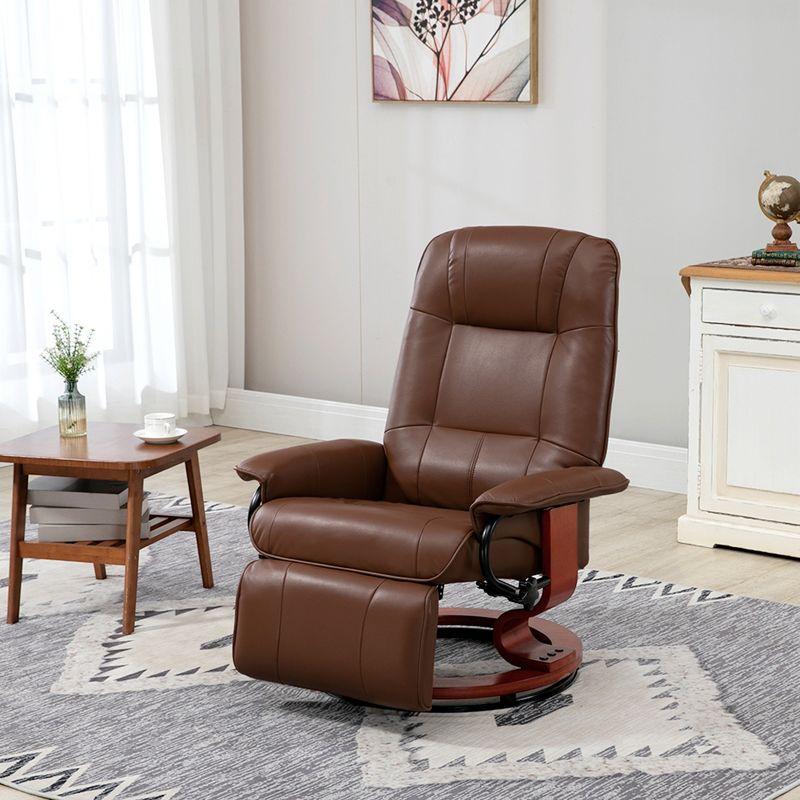 HOMCOM Faux Leather Manual Recliner, Adjustable Swivel Lounge Chair with Footrest, Armrest and Wrapped Wood Base for Living Room