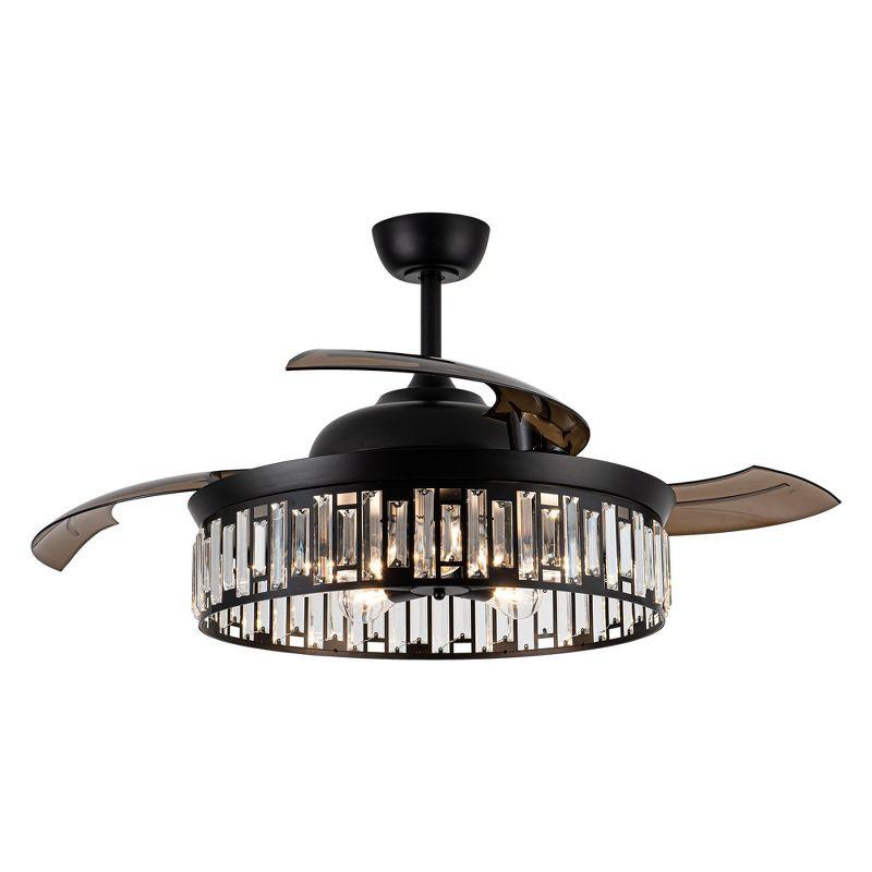 Parrot Uncle 52" Modern Black Crystal Smart Ceiling Fan, Works with Google Home/Alexa/Tuya