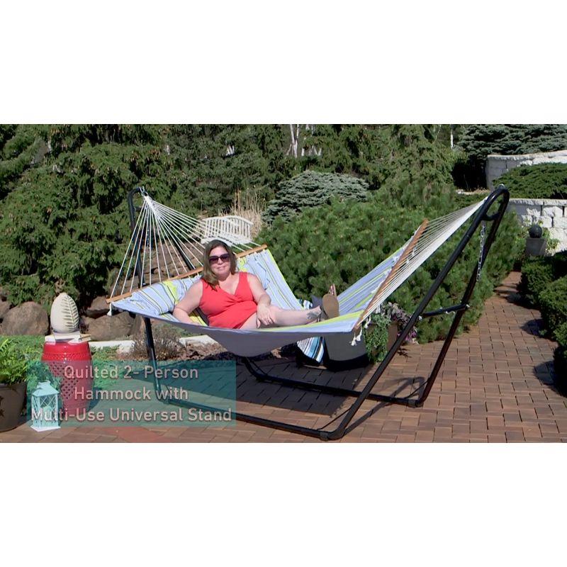 Sunnydaze Double Quilted Fabric Hammock with Universal Steel Stand - 450-Pound Capacity - Mountainside