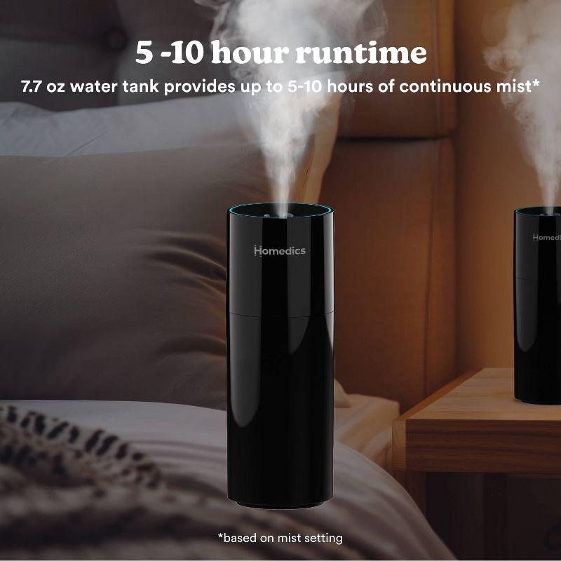 HoMedics Portable Ultrasonic Humidifier Black: Travel & Personal Cool Mist for Small Rooms, USB & Battery Powered, No Filter Needed